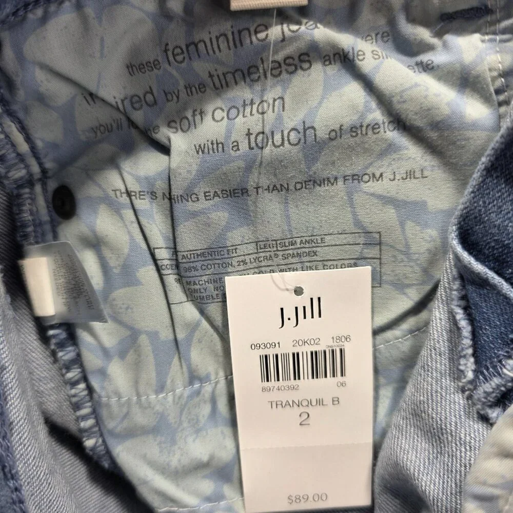 J Jill Jeans Womens 2 Blue Slim Ankle Tranquil Blue Wash Authentic Fit Stretch
